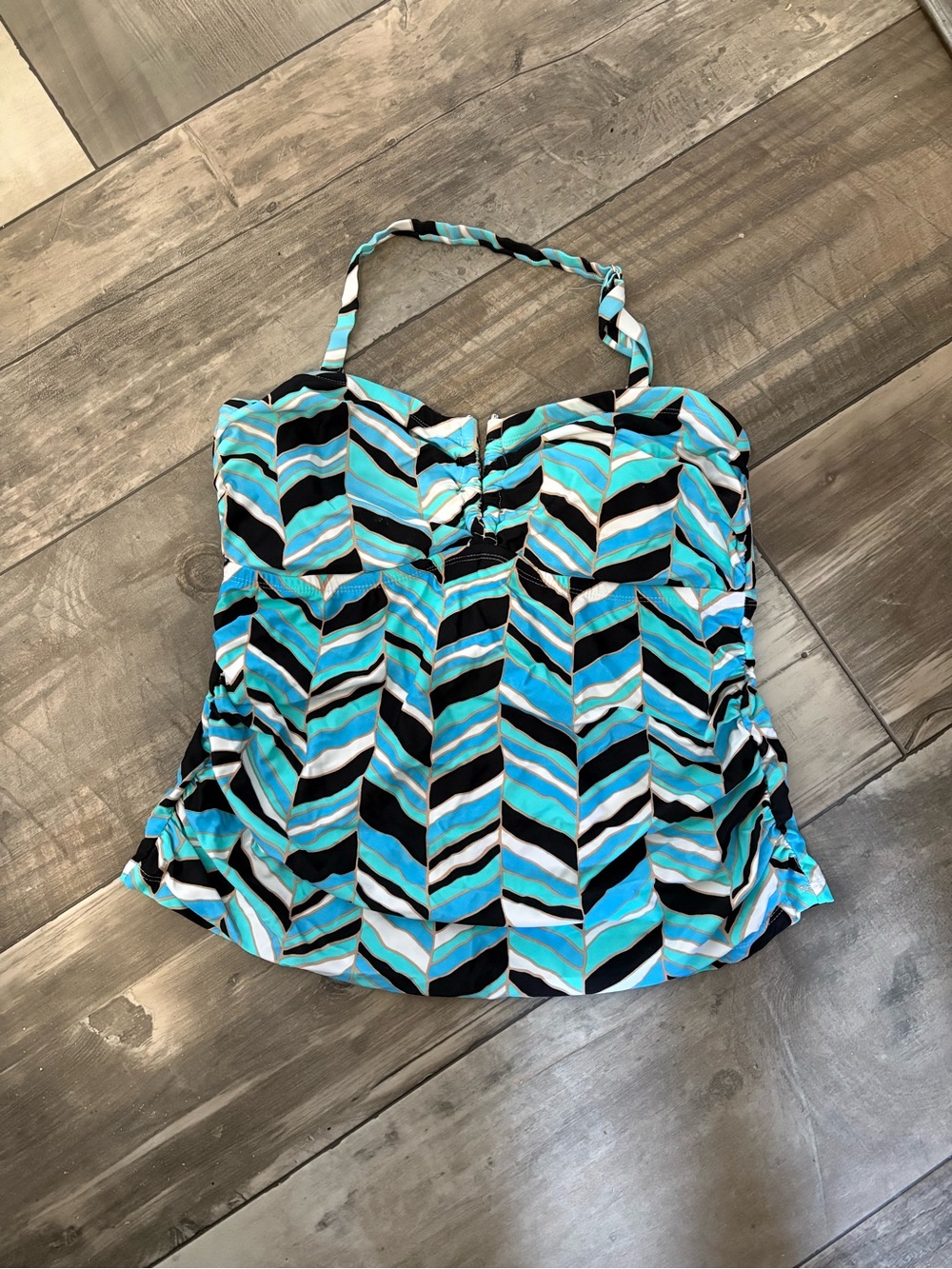 Swimsuits For All Turquoise Black Chevron Halter Swim Camisole